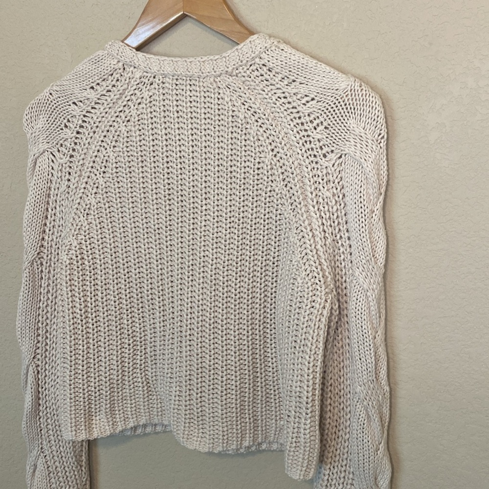 Frye Cable Sleeve Cardigan Crop Button Up Oatmeal Sweater S - Picture 12 of 12
